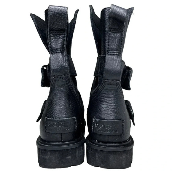 Sorel Phoenix Black Leather Waterptoof Moto Engineer Boot Size 6 - Picture 5 of 10